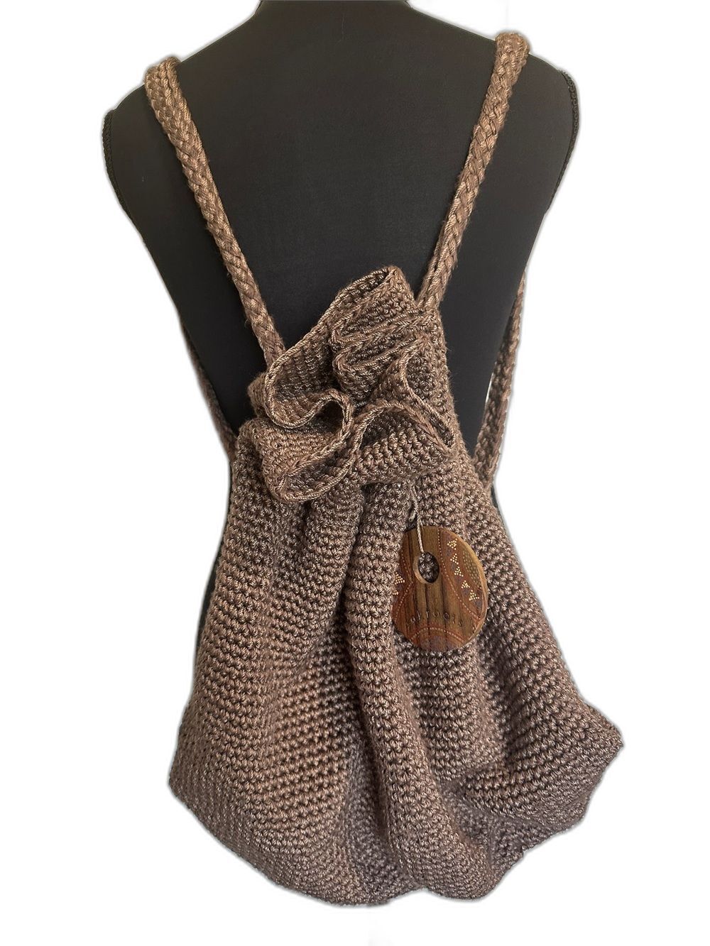 Clean & gently used - SAKROOTS Handcrafted Brown Knit Drawstring Backpack